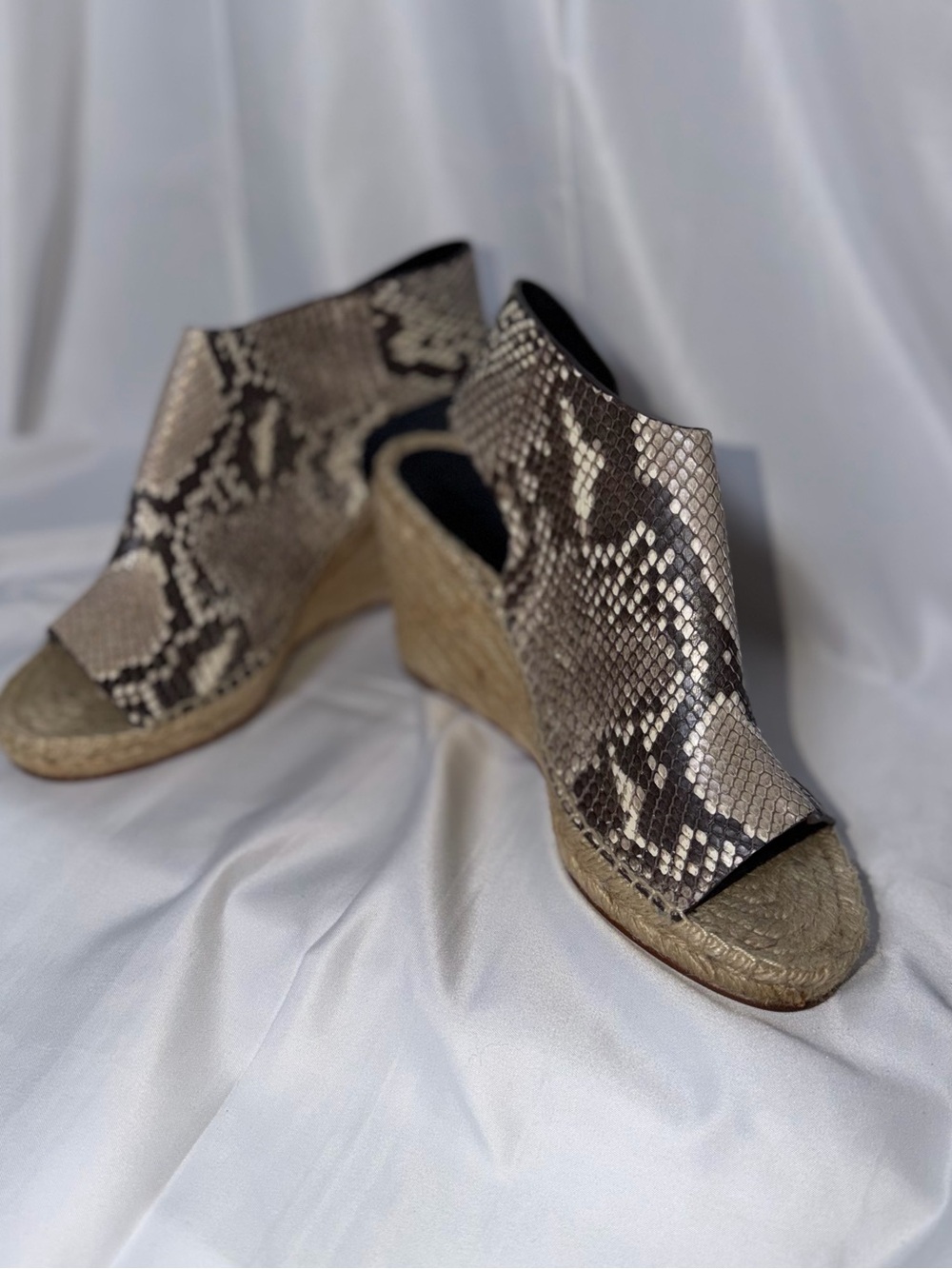Celine Snake-Print Espadrille Wedge Sandals - Beige & Black